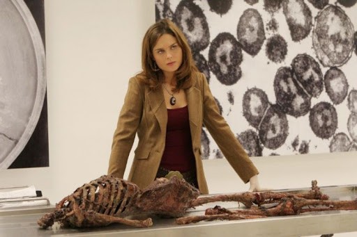 Temperance Brennan (Emily Deschanel) devant le corps