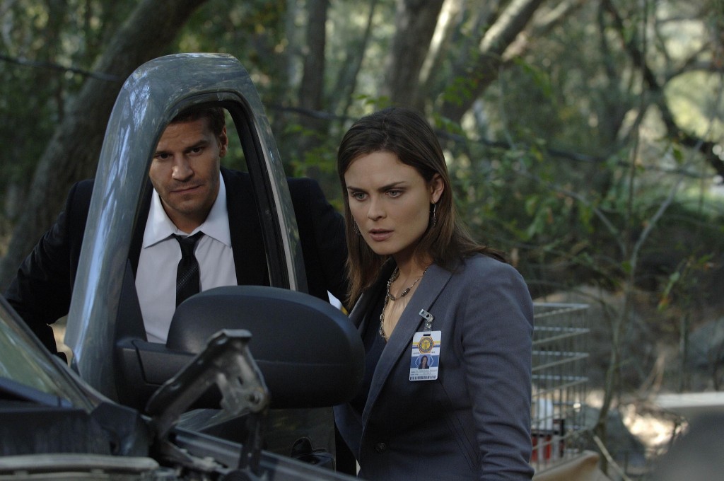 Seeley Booth (David Boreanaz) et Temperance Brennan (Emily Deschanel) à côté de la voiture