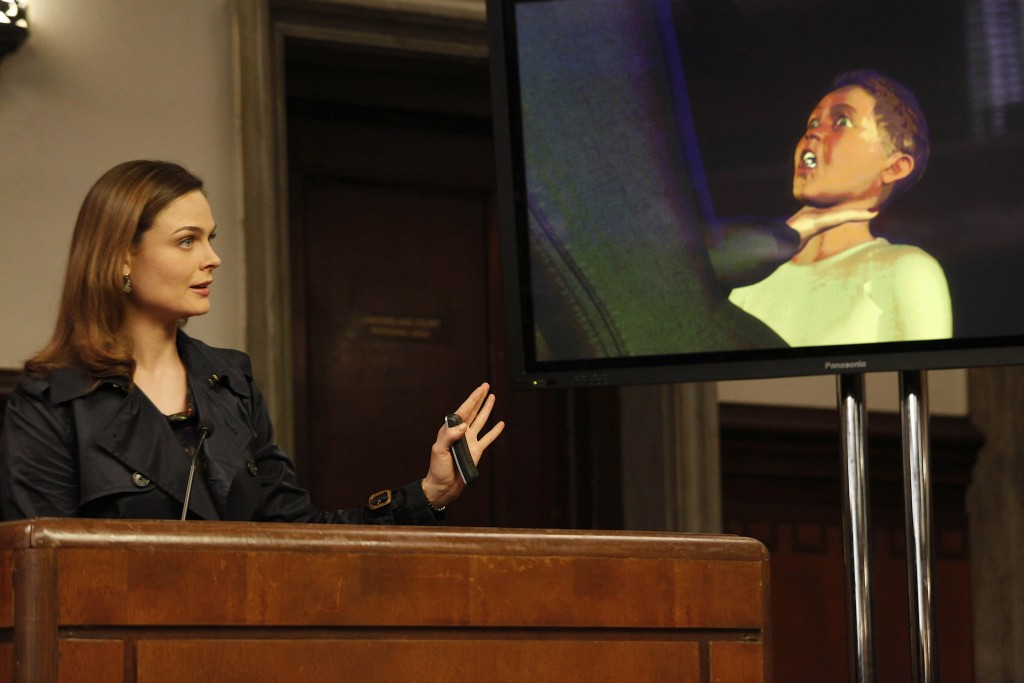 Temperance Brennan (Emily Deschanel) témoigne au procès